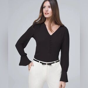 White House Black Market Women’s Ruffle Cuff Blouse - XS - black
